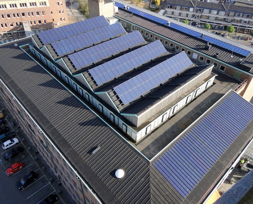 Zonnestroomsystemen toegepast op het Stadhuis van Helmond.